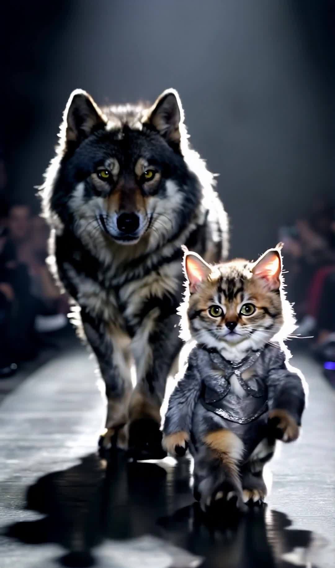 小猫T台秀狼装，真狼护驾时尚前沿
