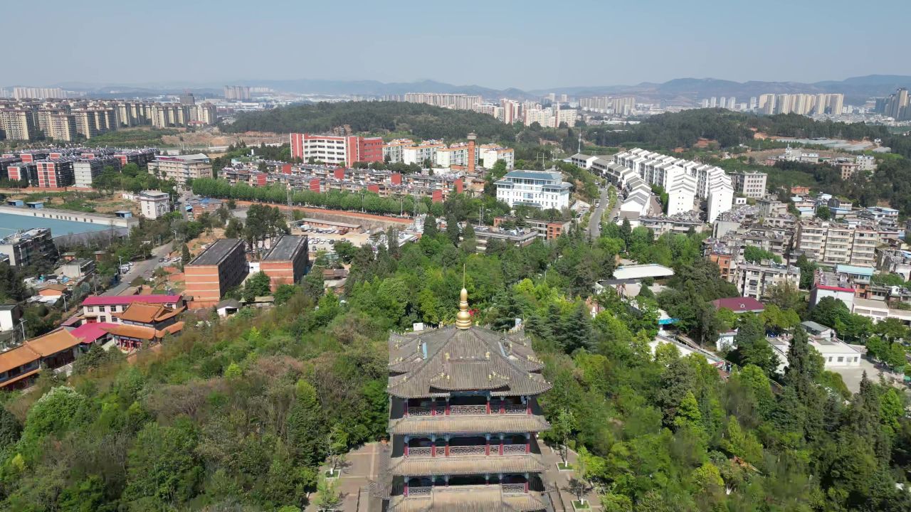 云南昆明东骧阁古建筑航拍