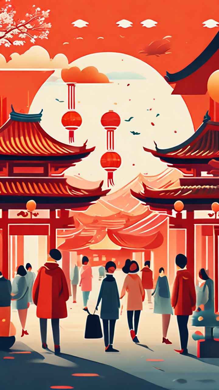 春节逛庙会插画背景 5