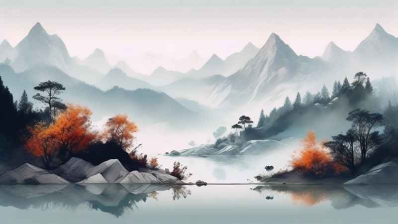 国风水彩画山水风景插画 14