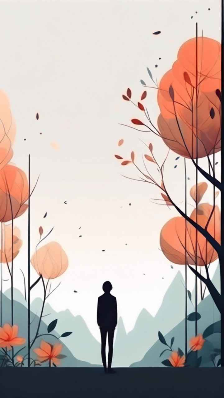 极简主义元素花朵和树枝插画