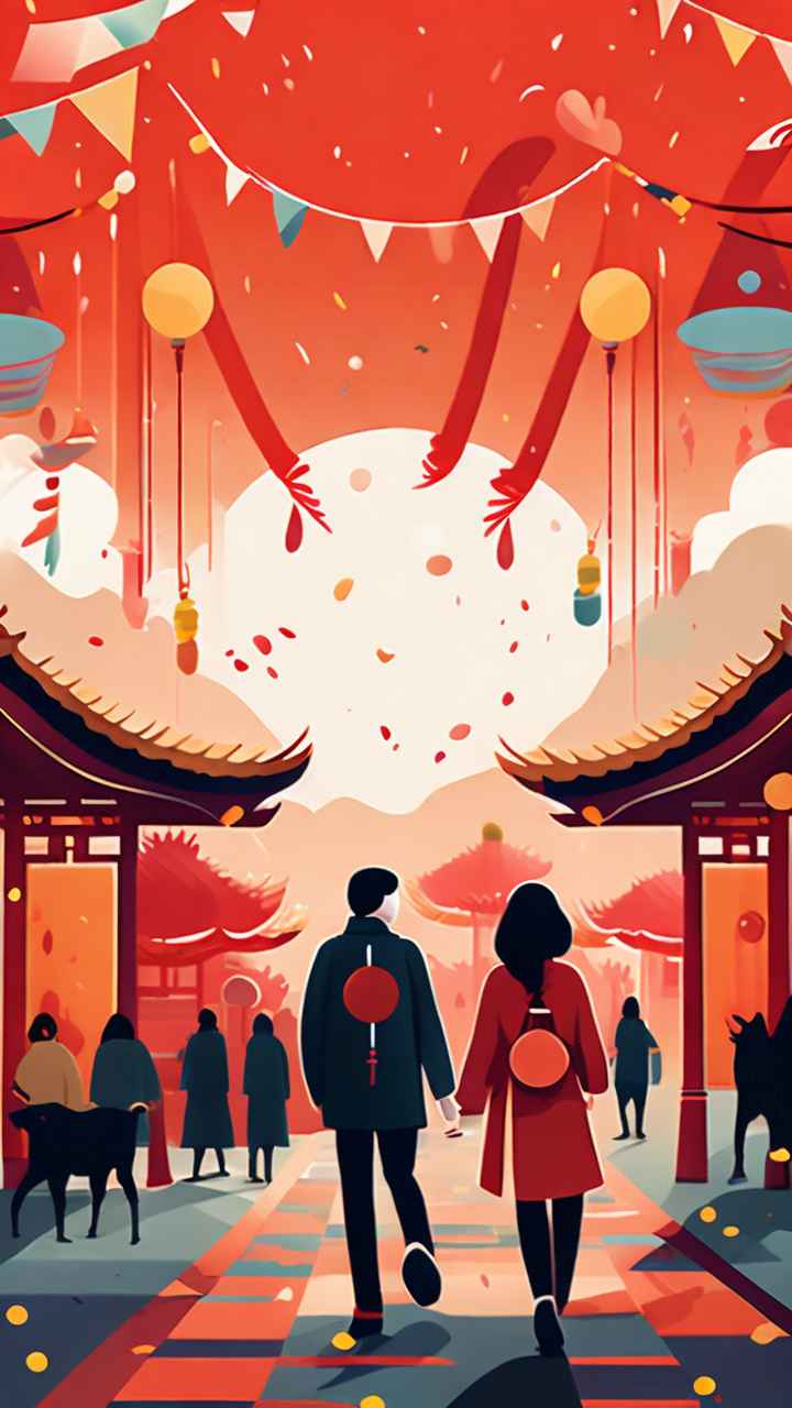 春节逛庙会插画背景 6
