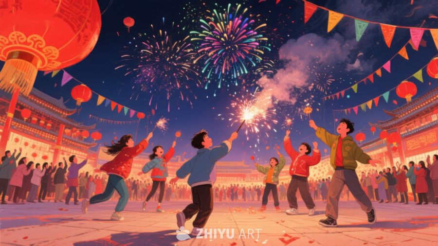 欢庆节日，烟花绽放夜空 412