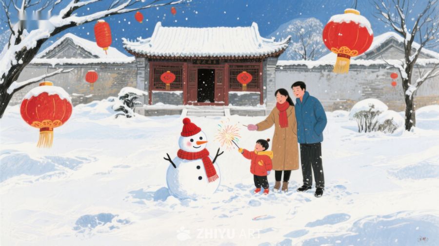 雪中家庭欢乐，共筑雪人迎新春 118