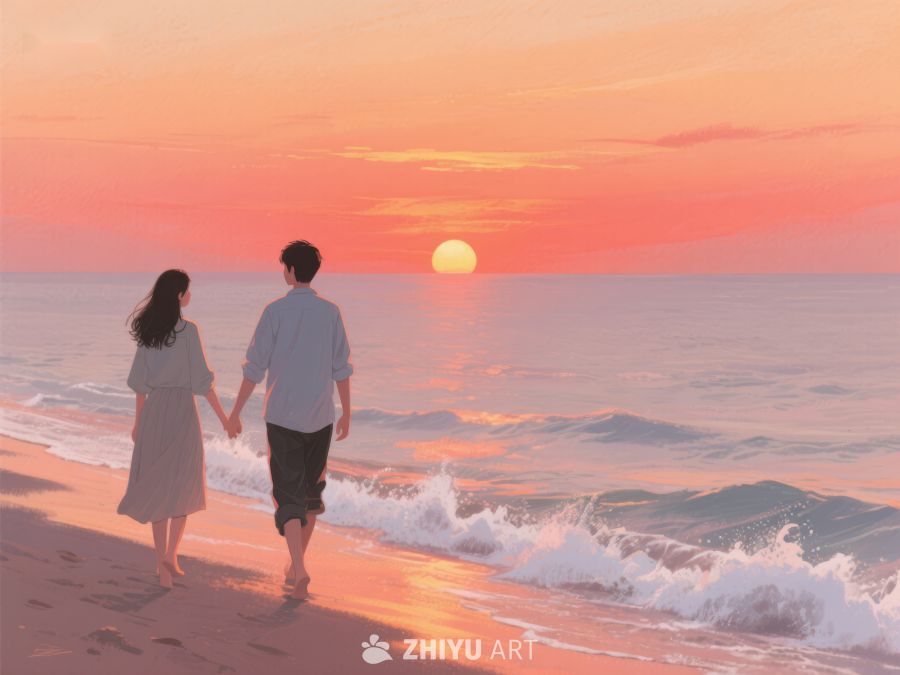 海边日落，情侣漫步 255