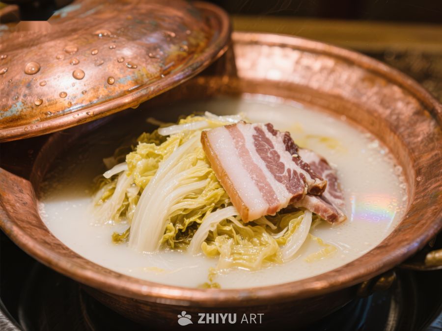 铜锅炖煮白菜五花肉 712