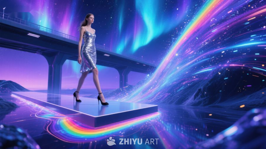 未来幻境中的银色礼服女性 631