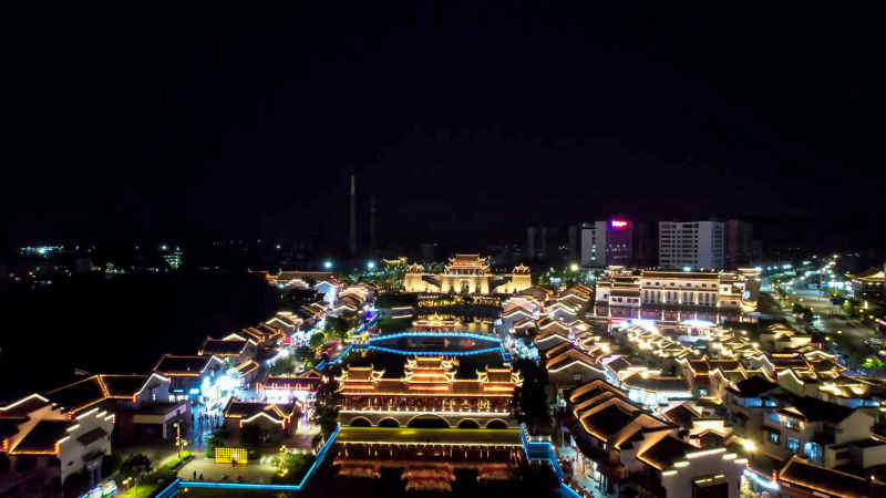 广西崇左太平古城夜景航拍 