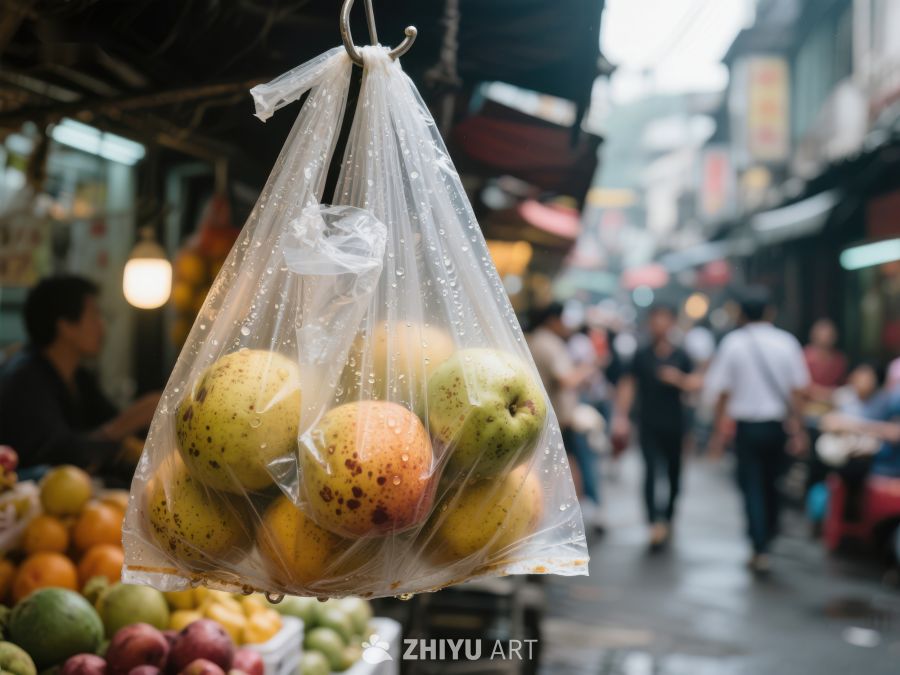 市场塑料袋中的新鲜水果 519