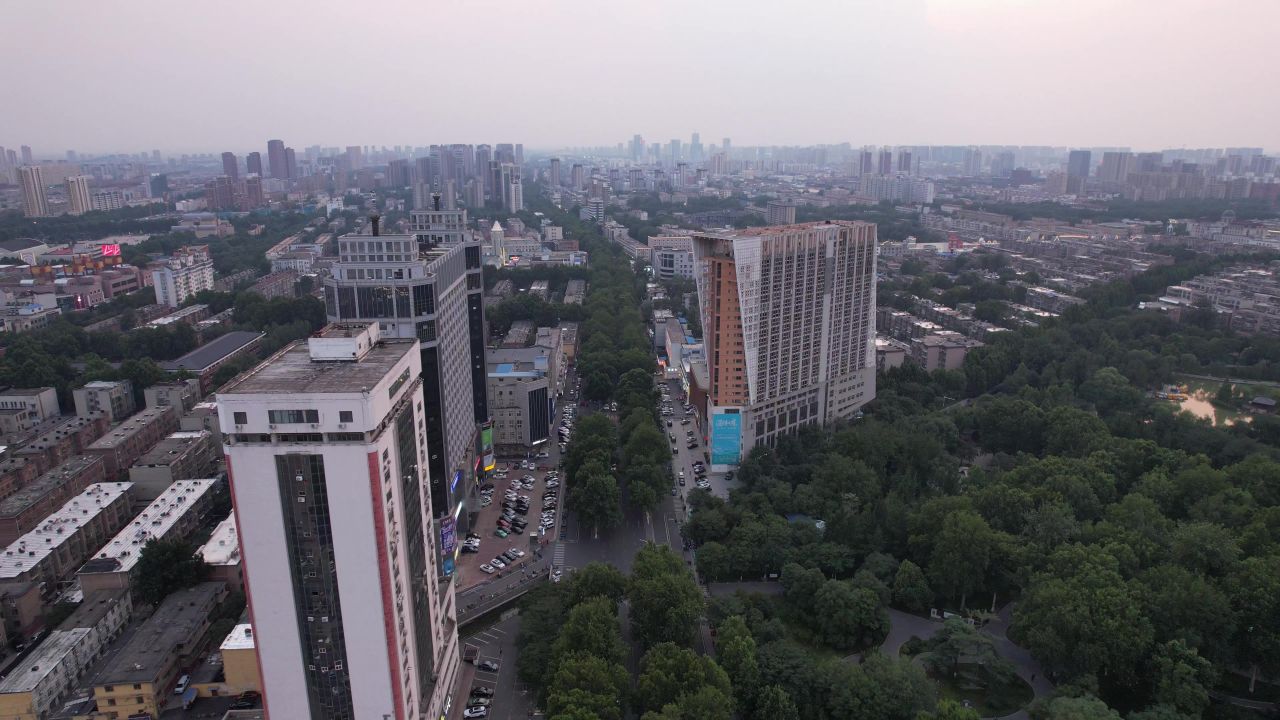 山东淄博城市风光航拍 