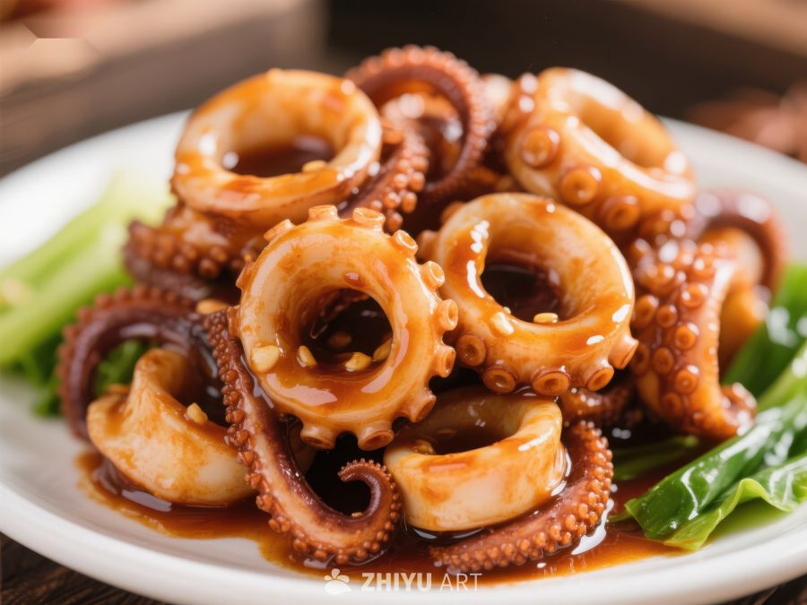 酱汁章鱼圈美食特写 325