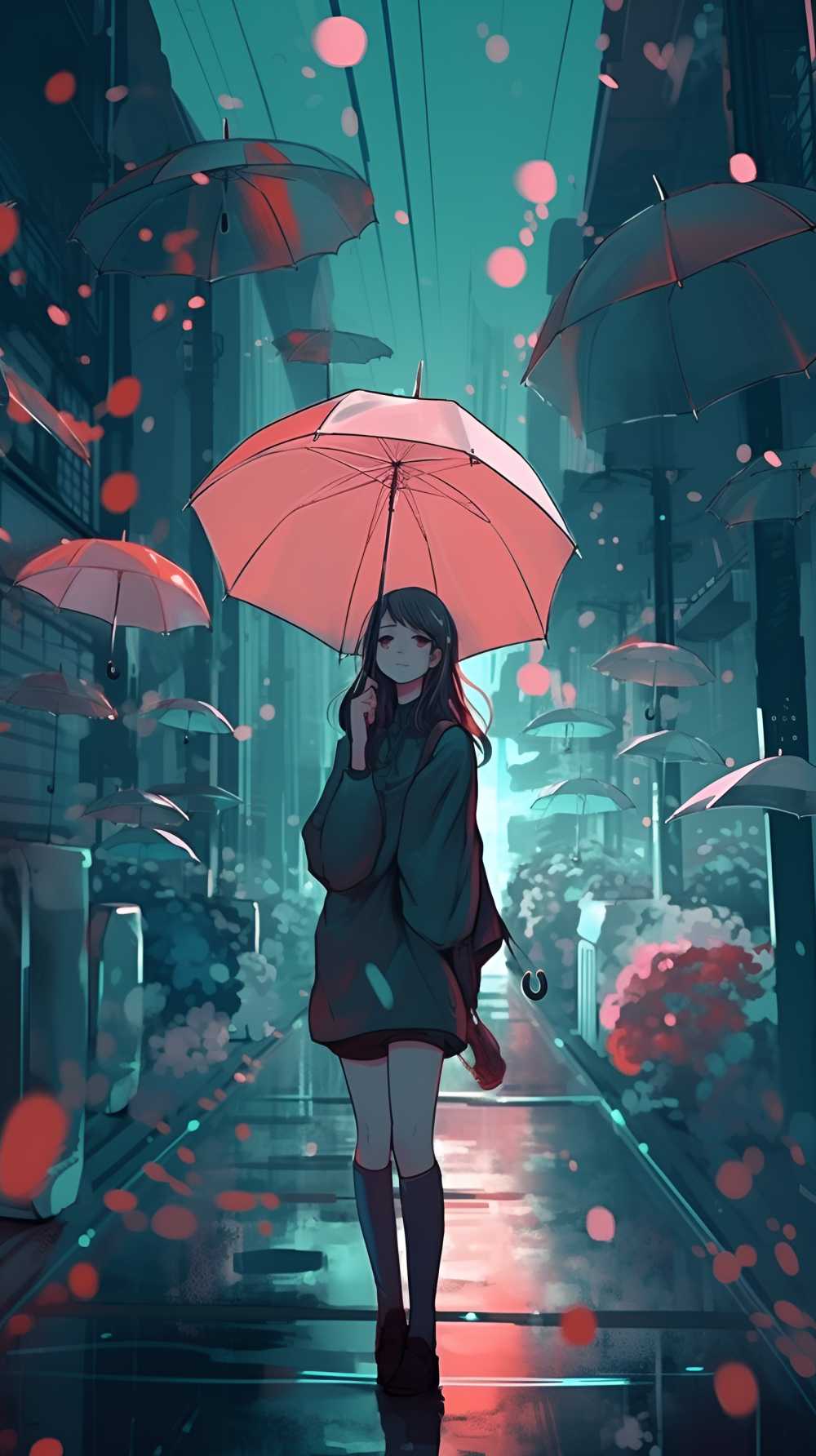 打伞插画女孩伤感的美