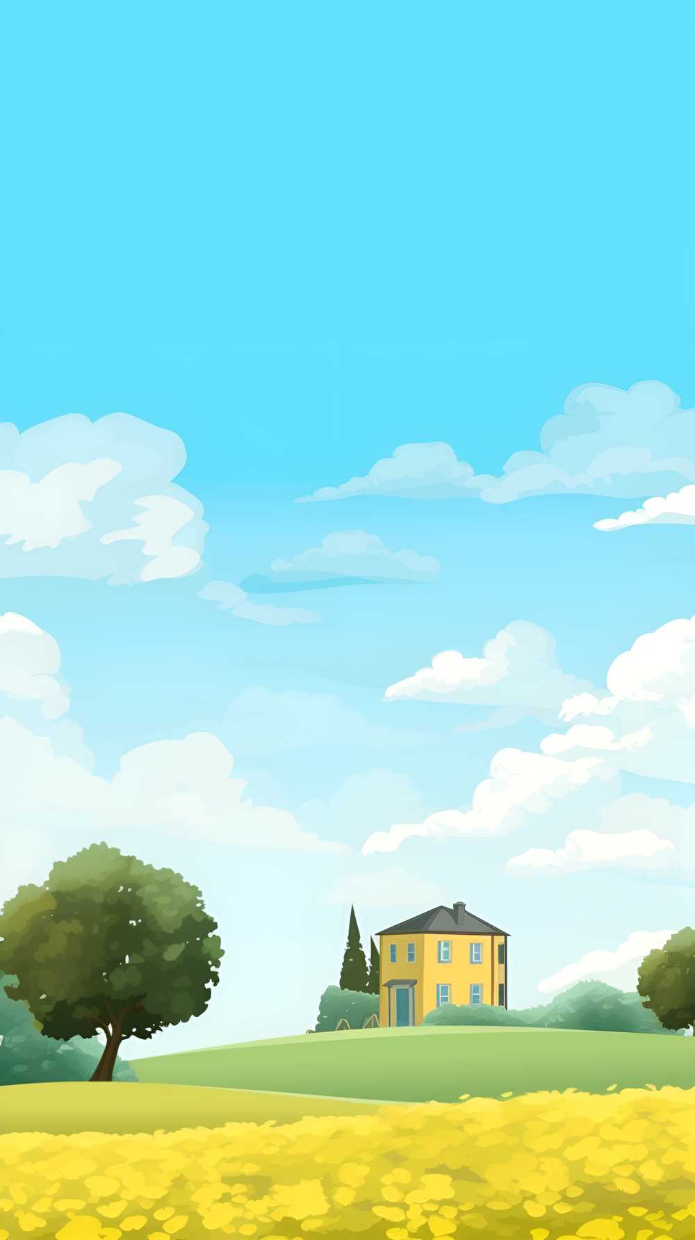 夏季凉爽的插画小草自然美景