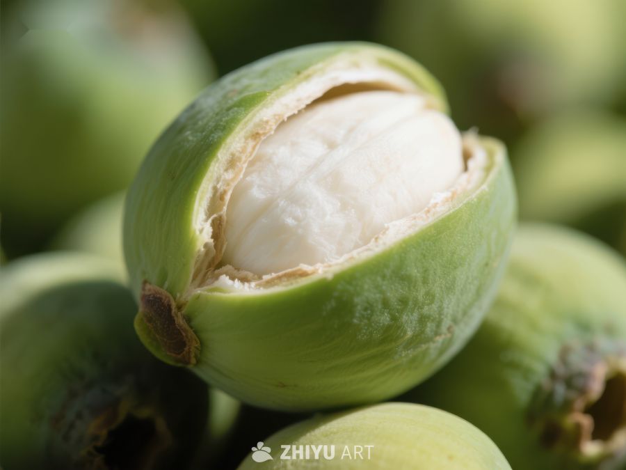 新鲜绿果剖开展示白色果肉 532