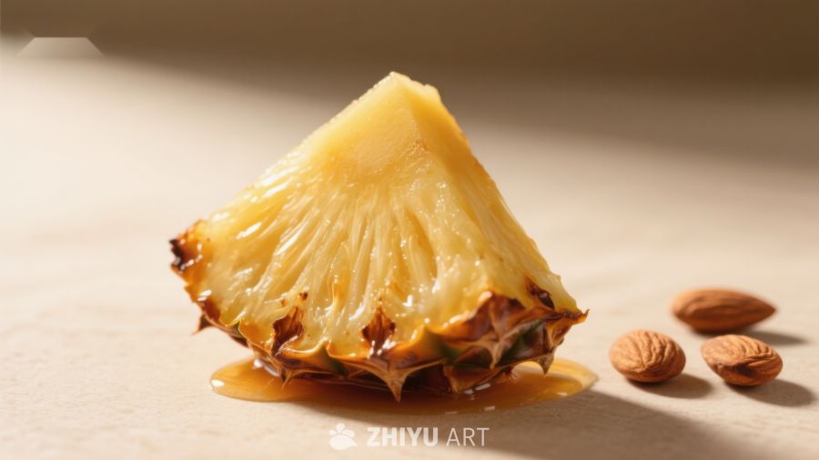 菠萝切片与杏仁的静物组合