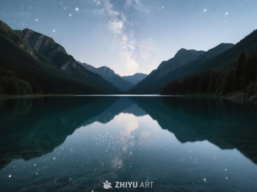 星夜湖畔，山影倒映 227