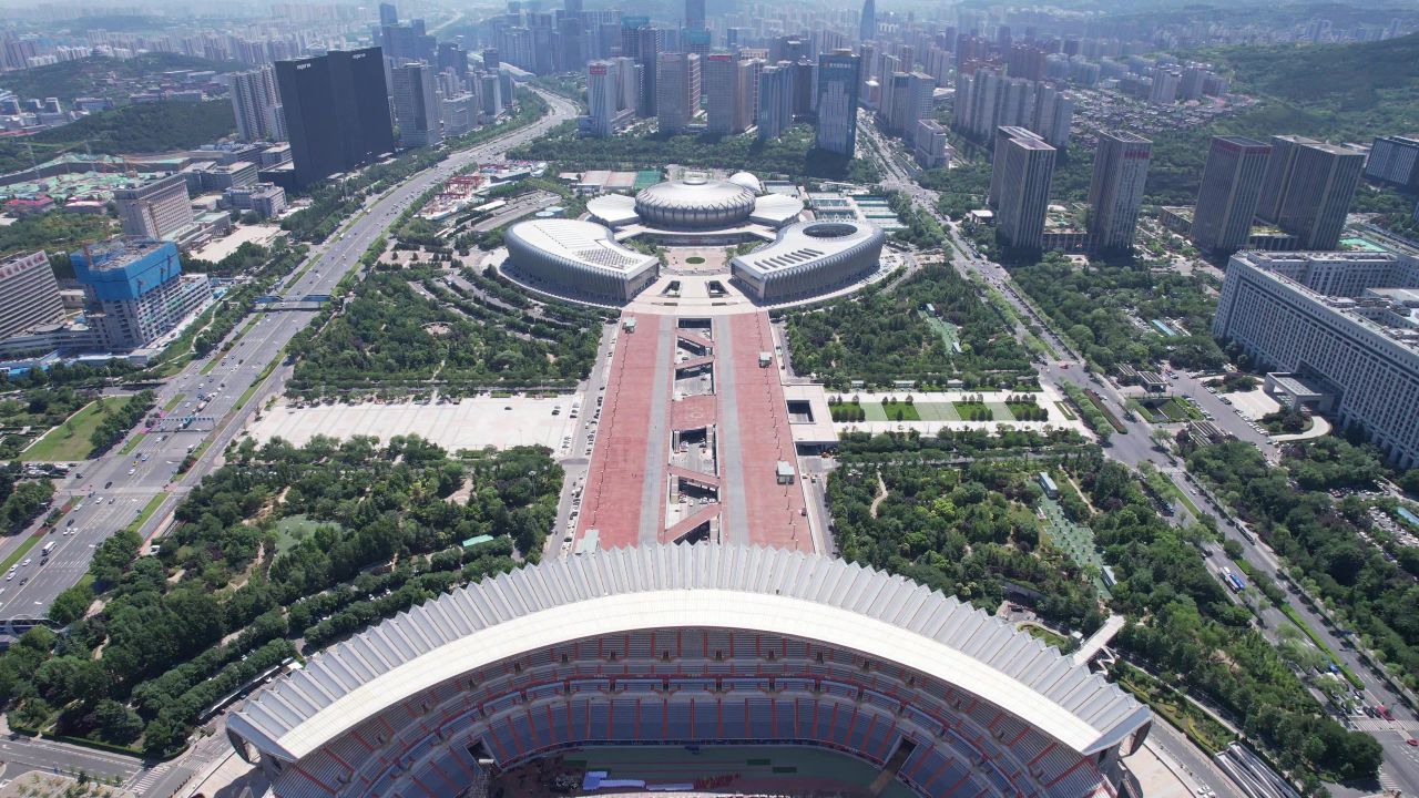 山东济南奥体奥体中心航拍 