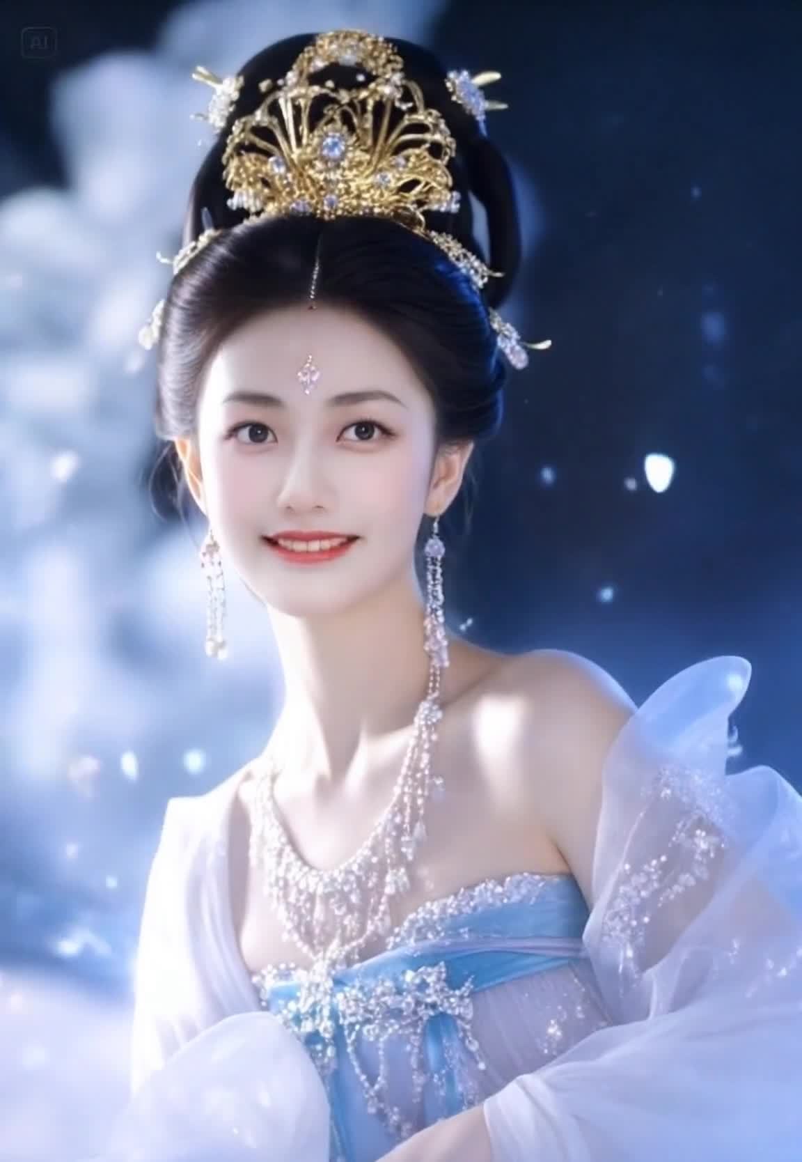 华丽头饰与宝石项链的古典女子