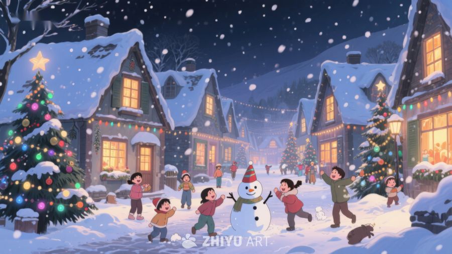 冬夜雪景中的欢乐圣诞 117