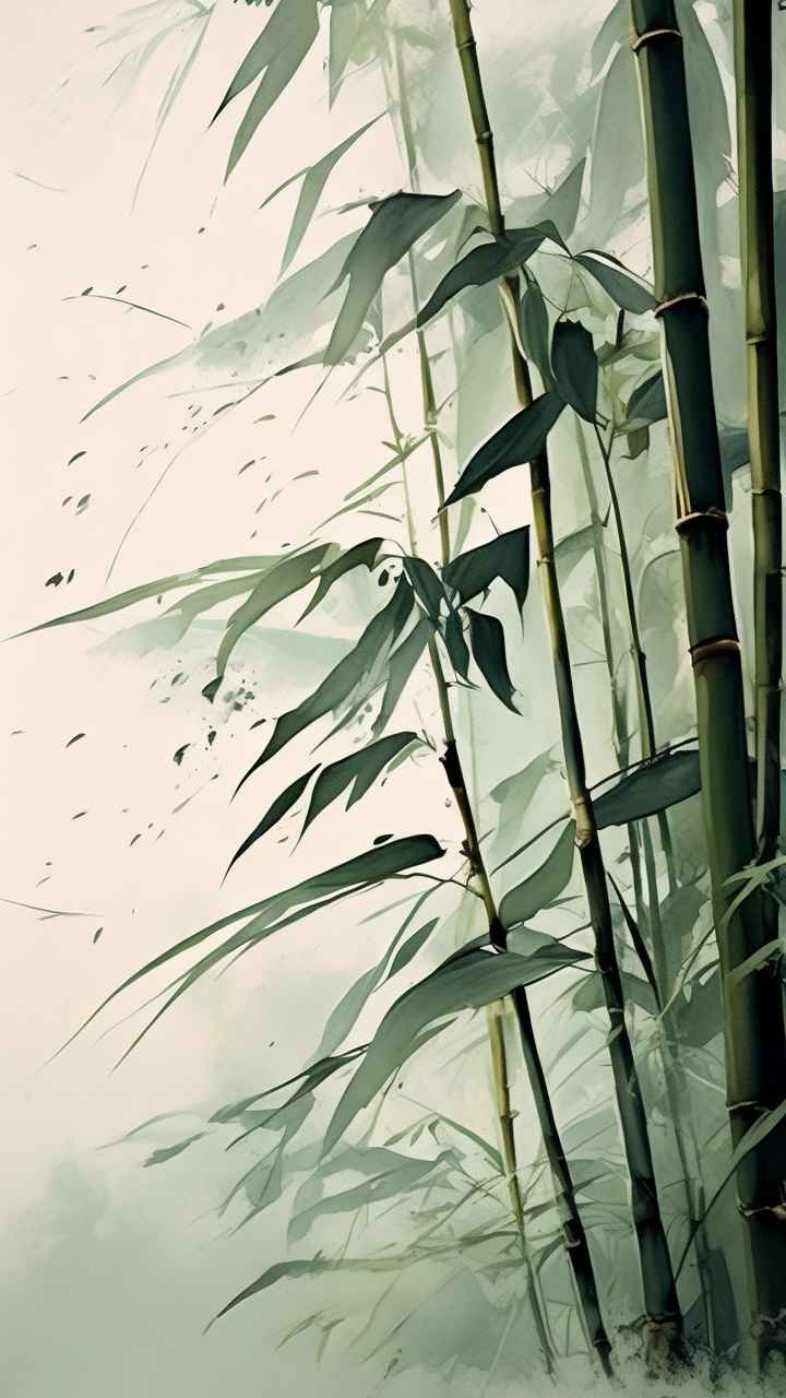 绿竹水墨插画背景图 45