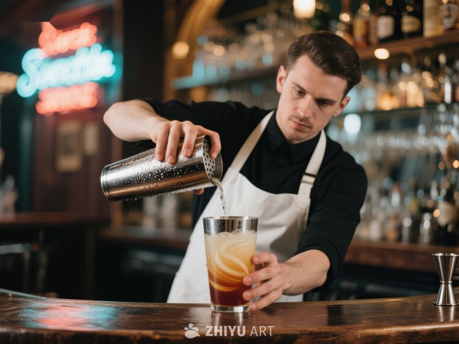 调酒师倾倒鸡尾酒入杯 192