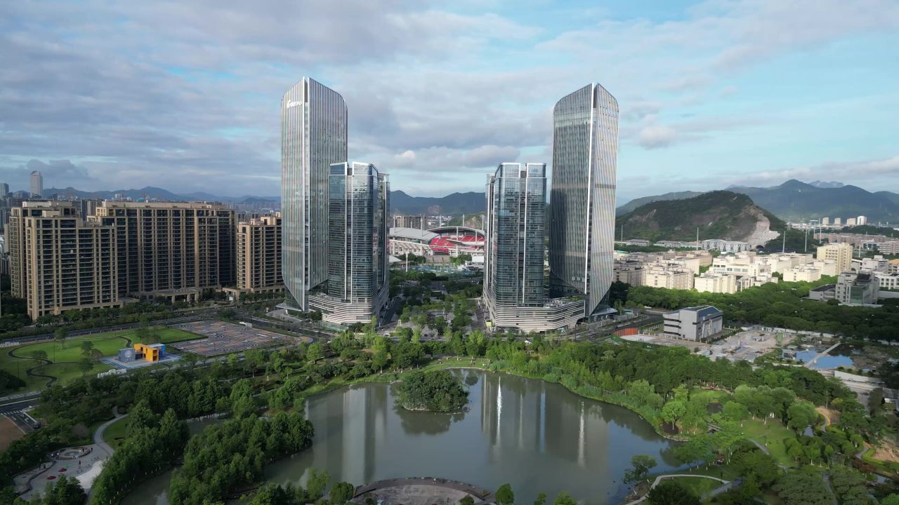  航拍台州城市风光地标建筑