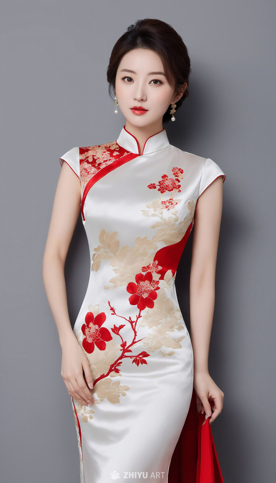 红花旗袍优雅女性