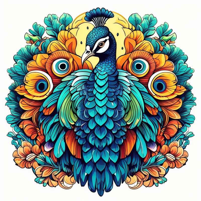 百鸟之王炫彩孔雀元素插画 20