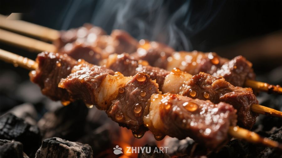 炭火上的美味烤肉串