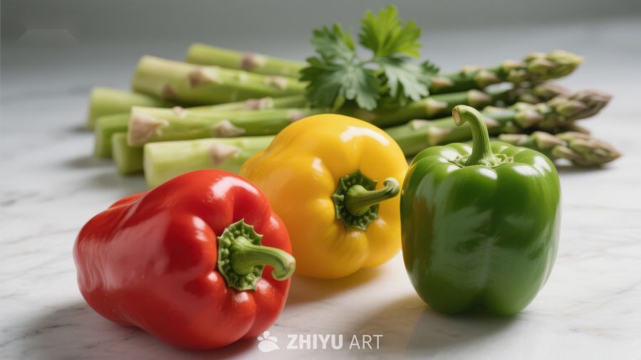 色彩鲜艳的甜椒与芦笋