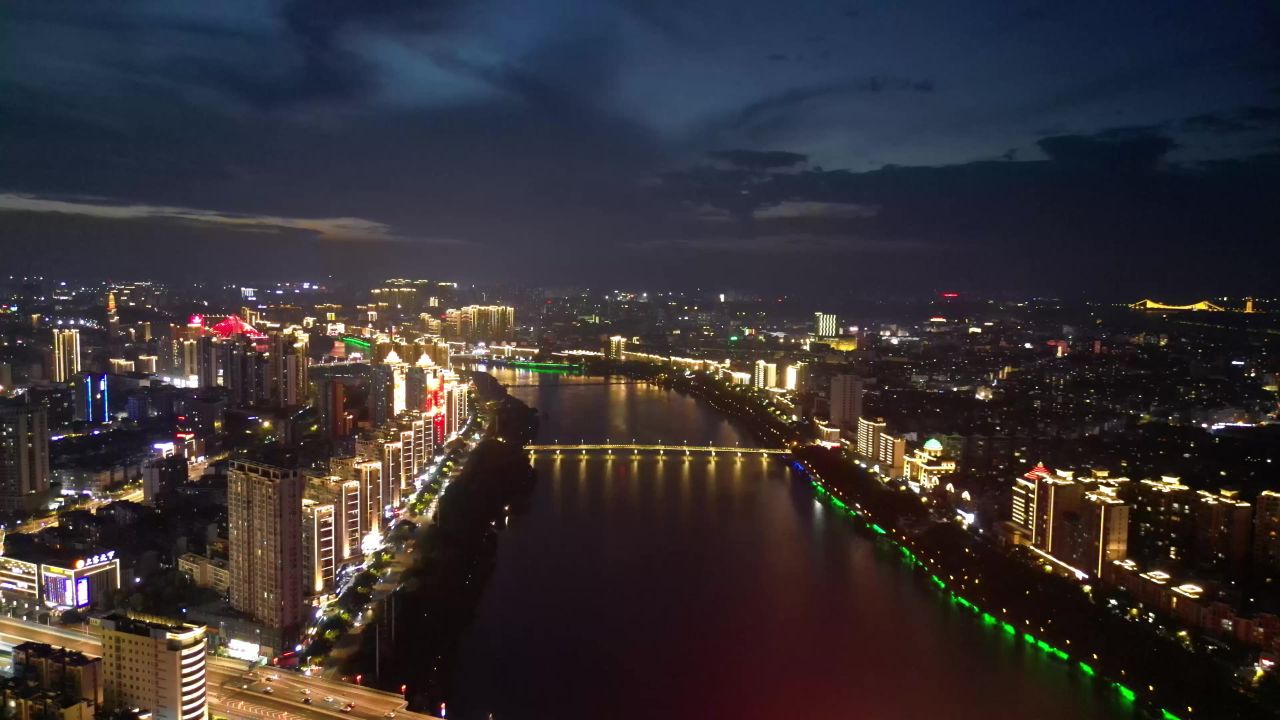 航拍江西赣州城市风光夜景
