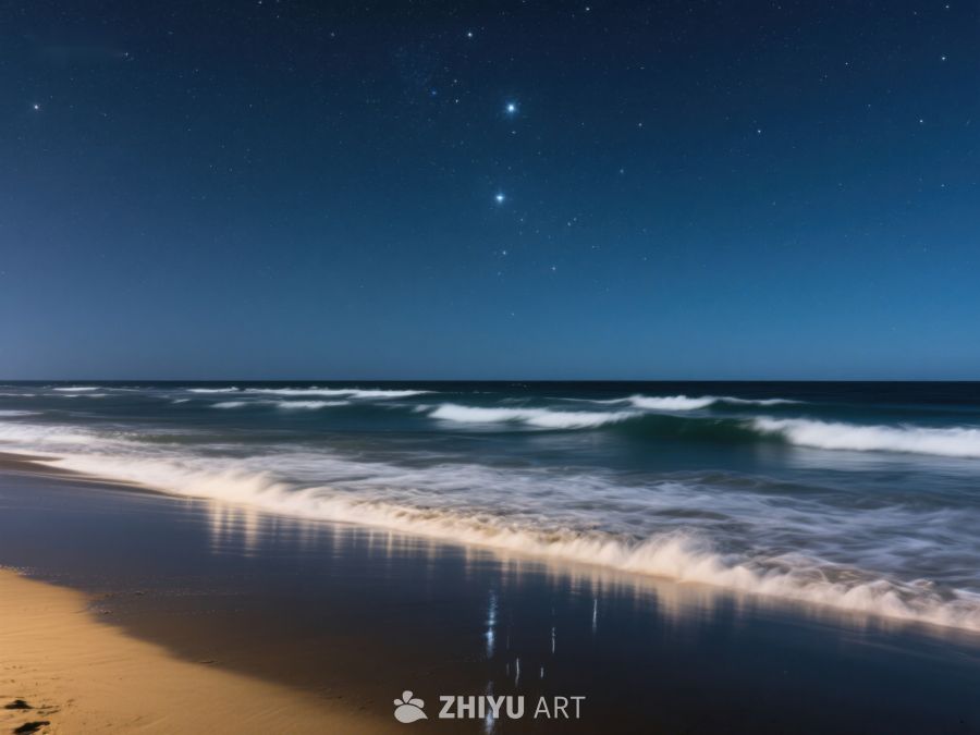 夜空下的海滩与海浪 330