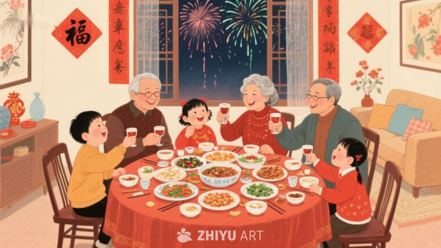 家庭围坐餐桌共庆佳节 57