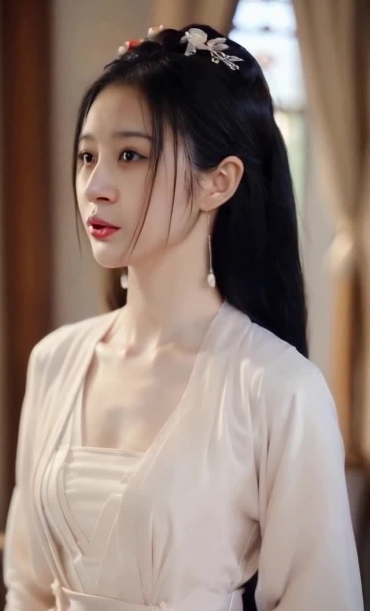 一位长发女性的半身像，她穿着一件白色的古装。她的头