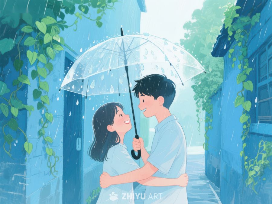 雨中伞下情侣相拥 1090