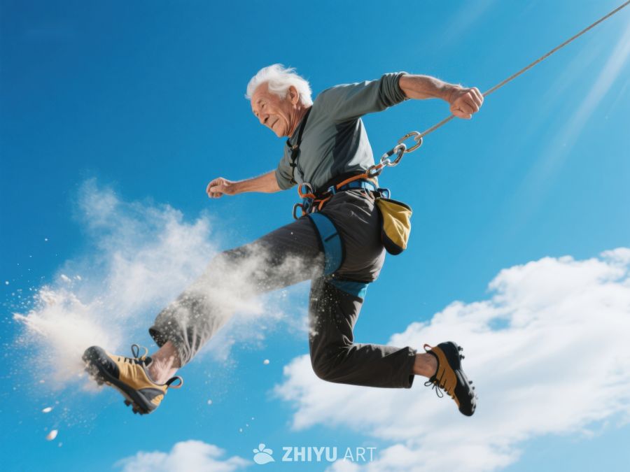 老人高空跳跃，享受户外冒险 383