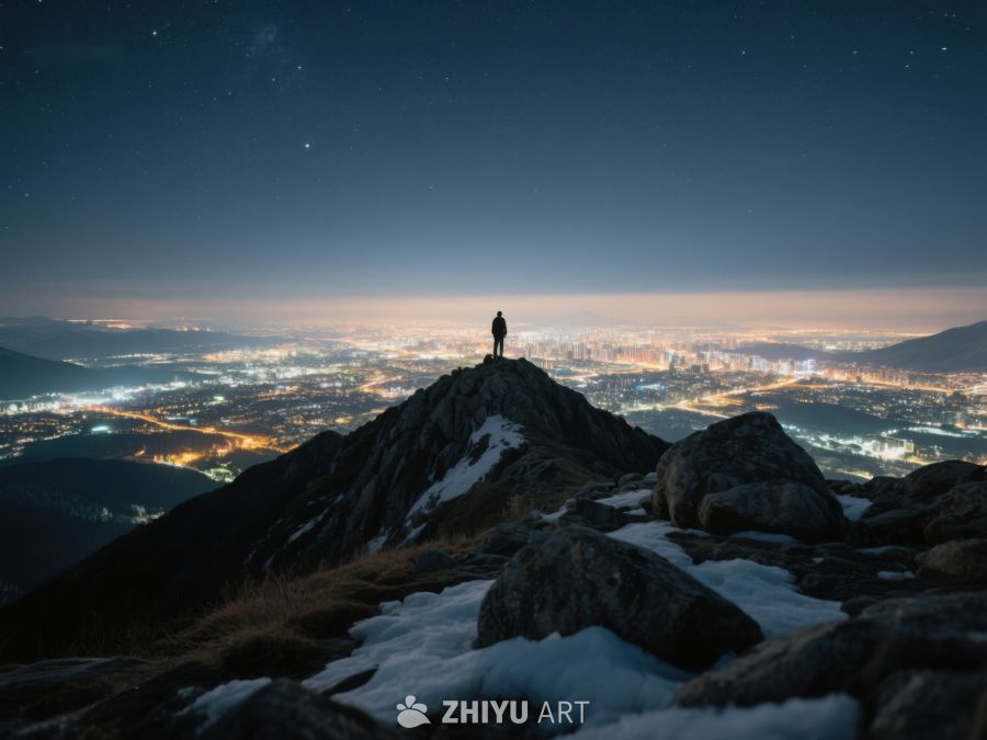 夜登山顶俯瞰城市灯火 250