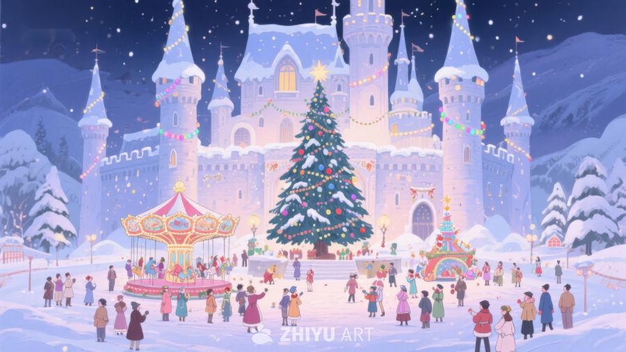 冬夜城堡前的圣诞集市 24