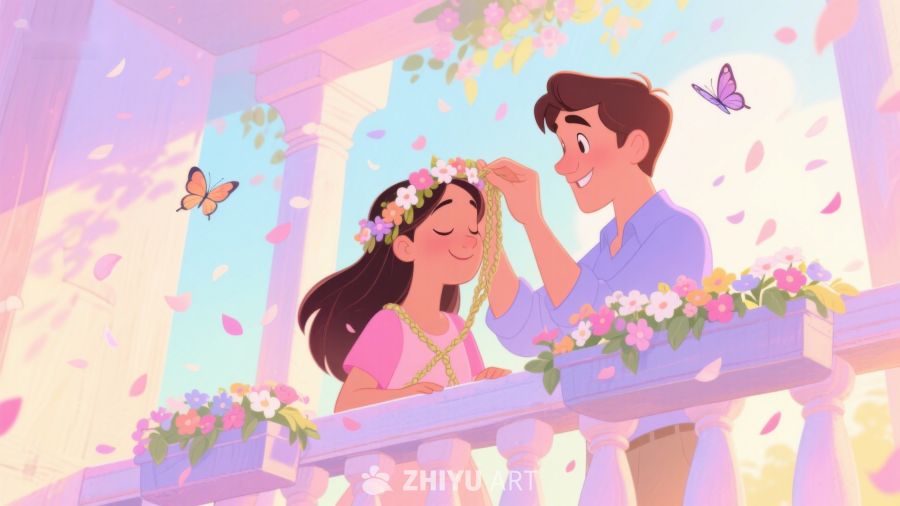 浪漫场景：男子为女子戴上花环 214