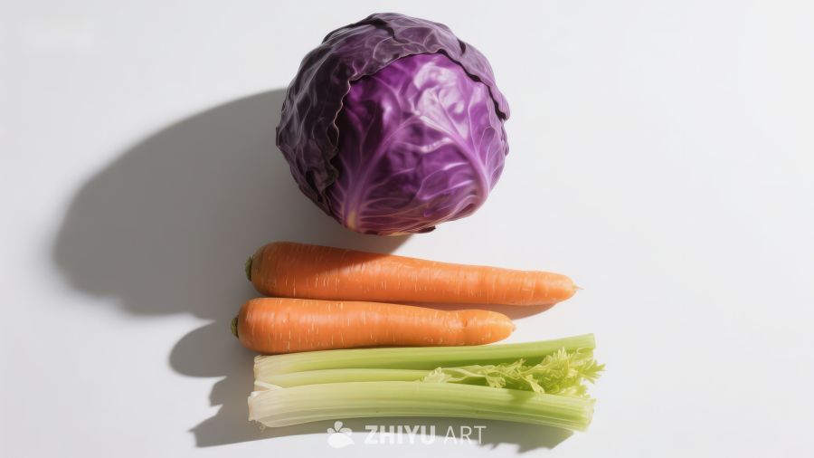 紫甘蓝胡萝卜芹菜静物