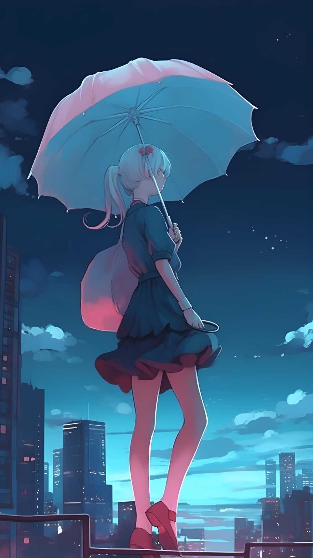 打伞女孩忧郁的美