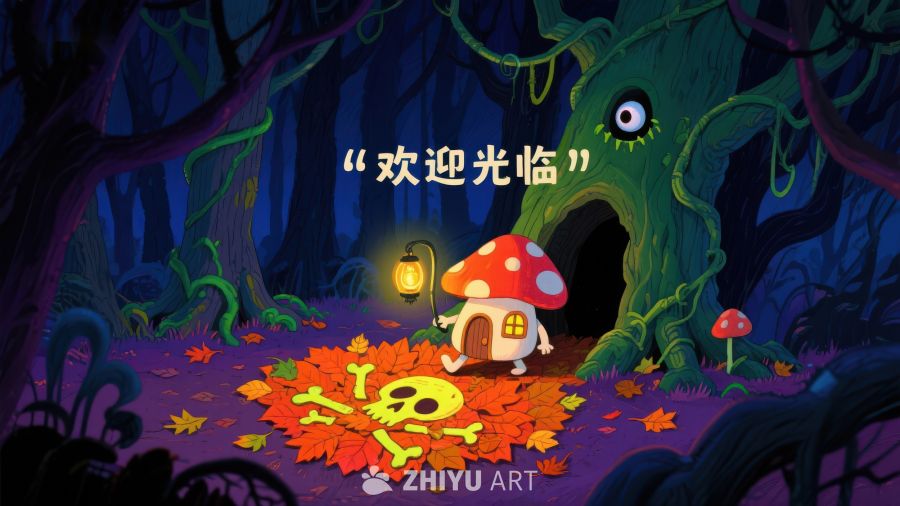 神秘森林中的蘑菇屋欢迎场景