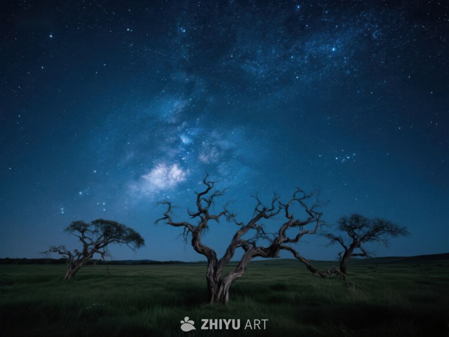 夜空下的枯树剪影 350