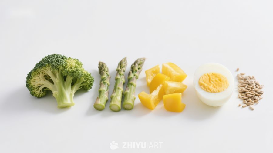 多样健康食材排列展示
