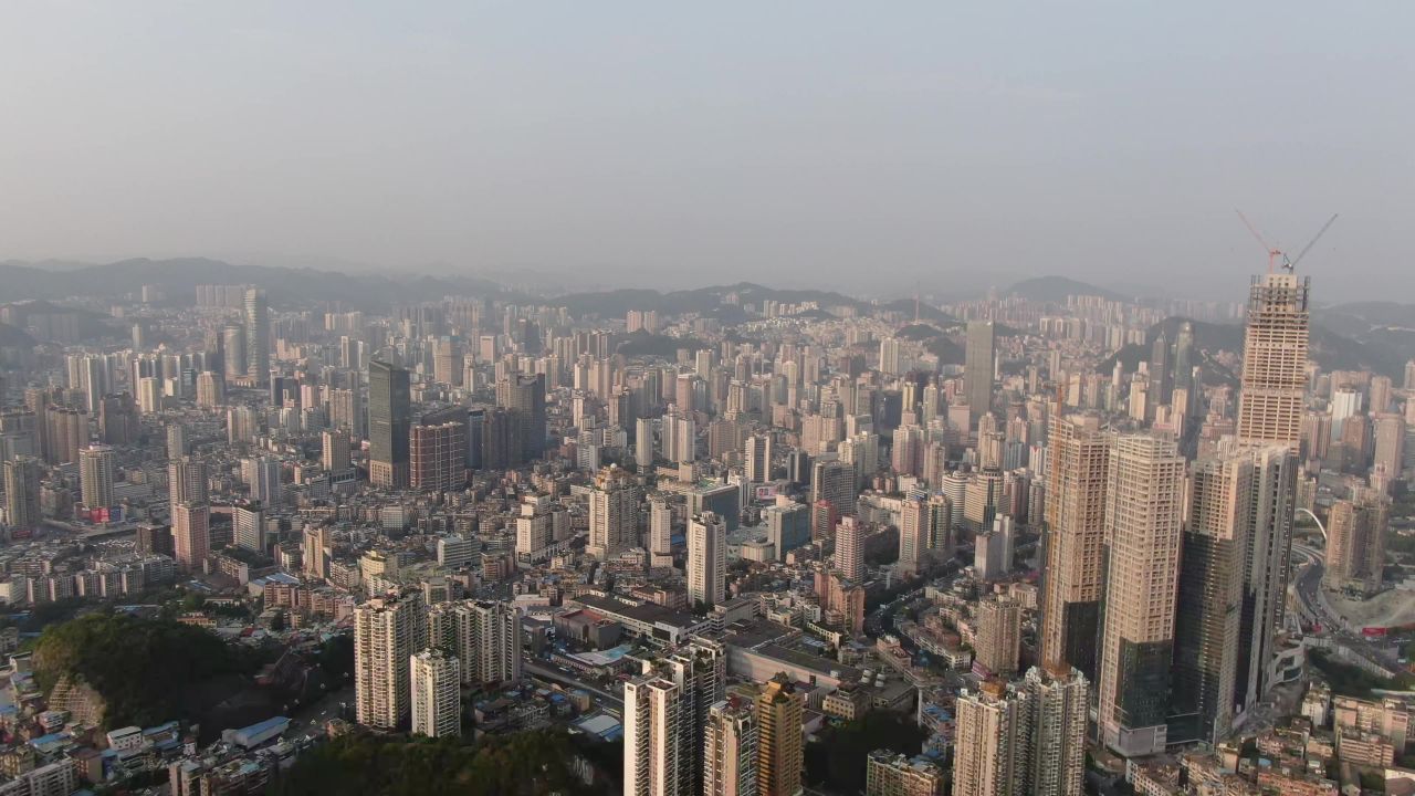 贵州贵阳城市老城区建设航拍
