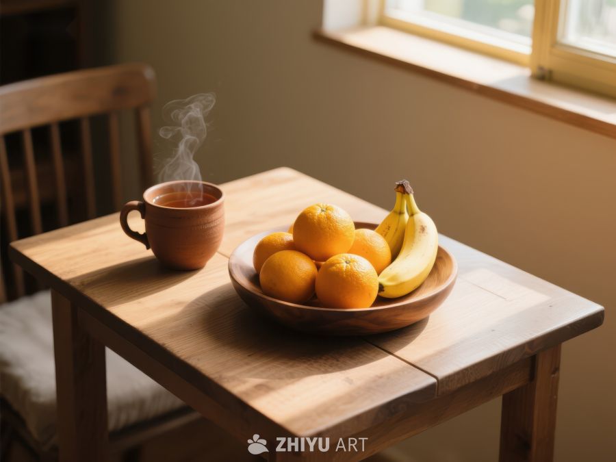热饮与水果的温馨早餐 453