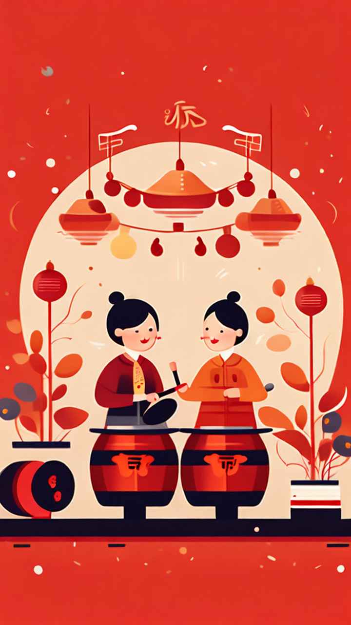 过年春节打太平鼓简约插画 21