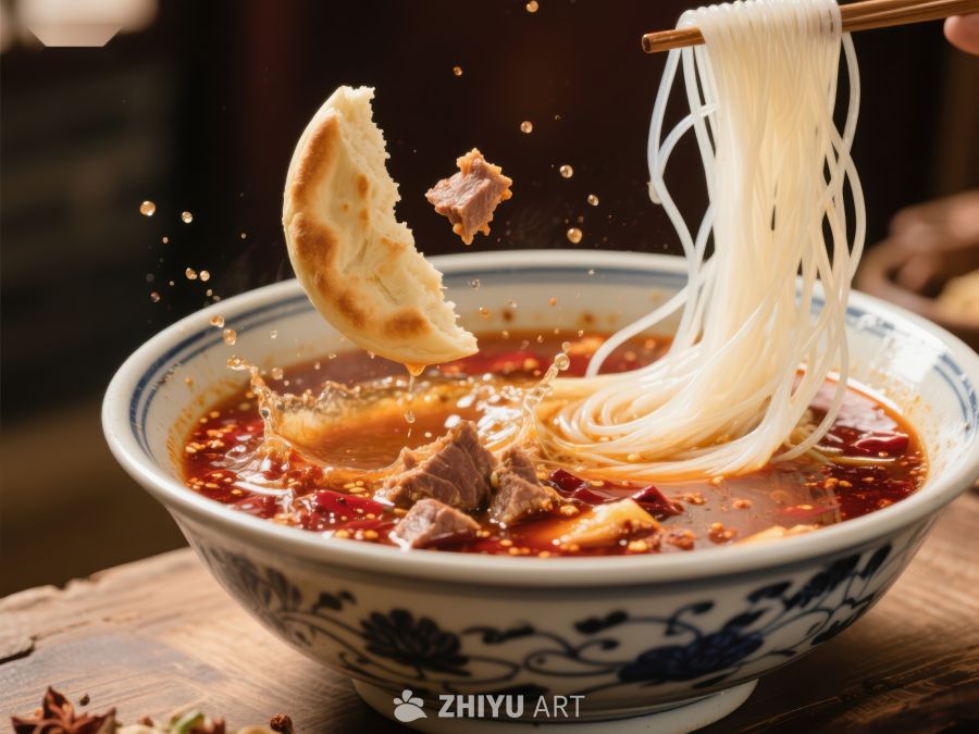 热辣牛肉面与饼的美味瞬间 480