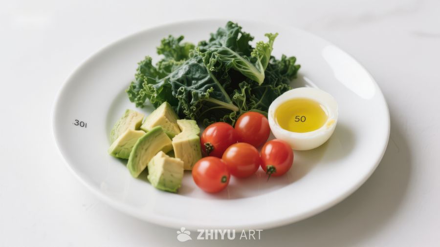 健康轻食盘：羽衣甘蓝、牛油果与樱桃番茄