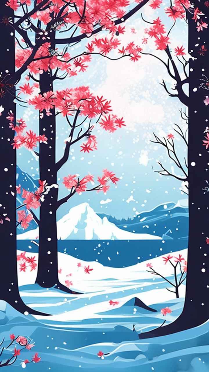 雪景唯美插画小屋 43